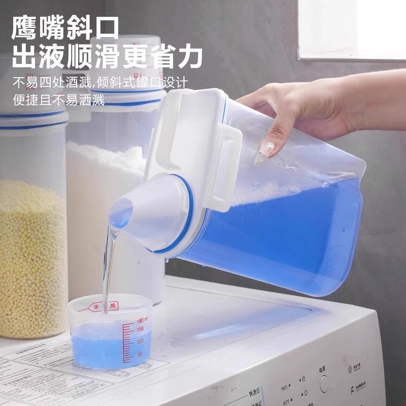 Household Laundry Storage Box With Lid Portable With Measuring Cup Waterproof Washing Powder Laundry Liquid Plastic Storage Jar - Image 3